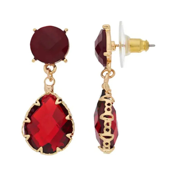 LC Lauren Conrad Gold & Red Crystal Drop Earrings - Picture 1 of 1